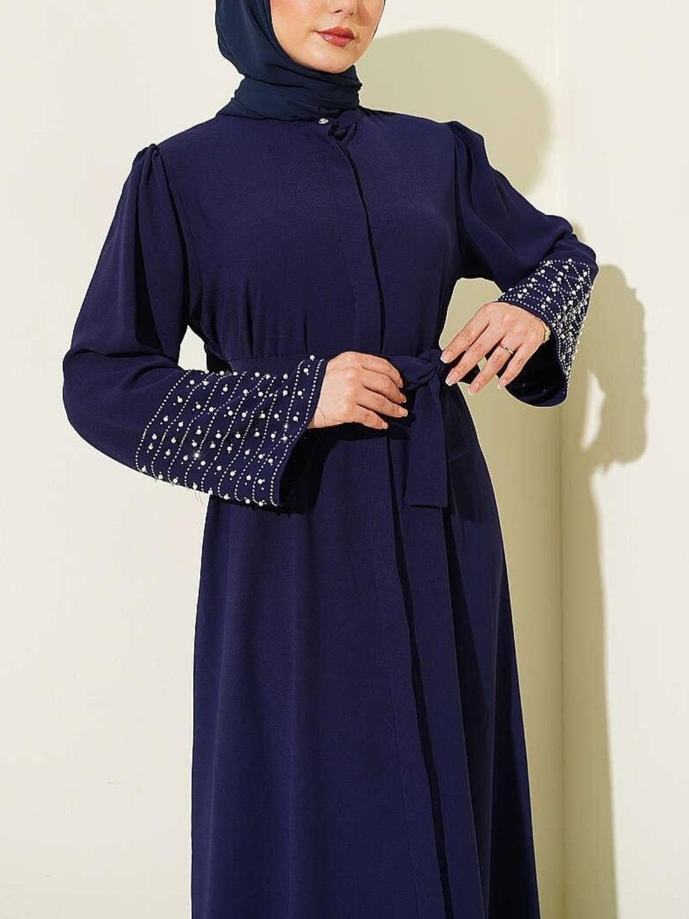 Abaya with Pearl Embellished Sleeves NWT Navy Blue L